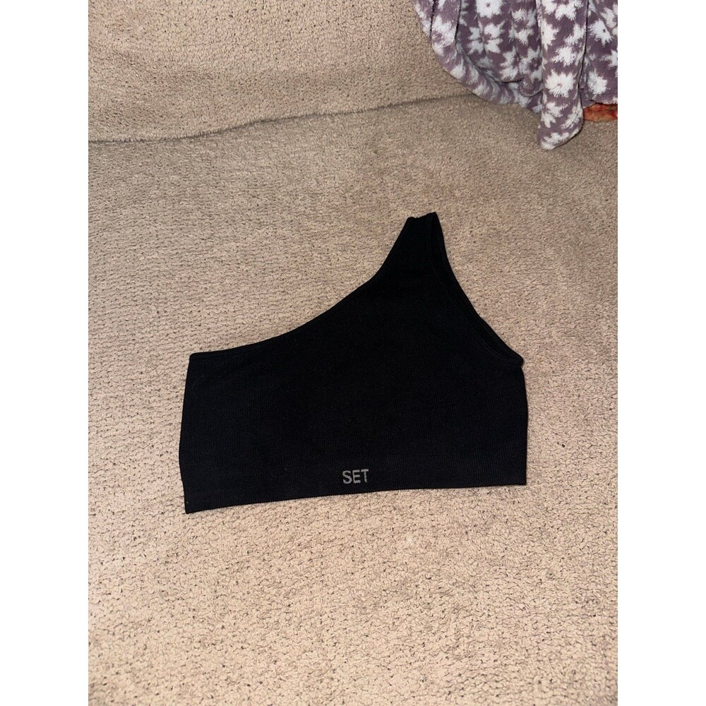 Set active one shoulder black sports bra